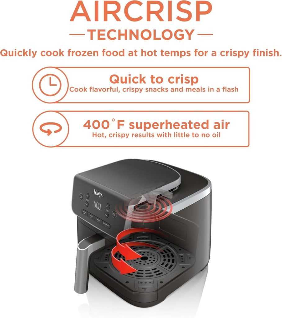 Ninja Air Fryer Pro 4-in-1 with 5 QT Capacity, Air Fry, Roast, Reheat, Dehydrate, Air Crisp Technology with 400F for hot, crispy results in just minutes, Nonstick Basket  Crisper Plate, Grey, AF141